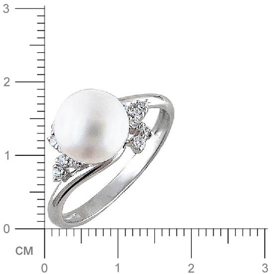 Кольцо с жемчугом и фианитами из серебра (арт. 843325)