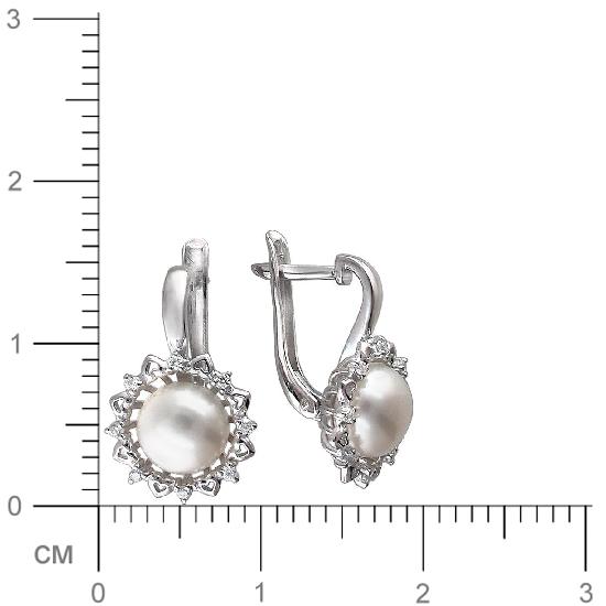 Серьги с жемчугом и фианитами из серебра (арт. 843342)