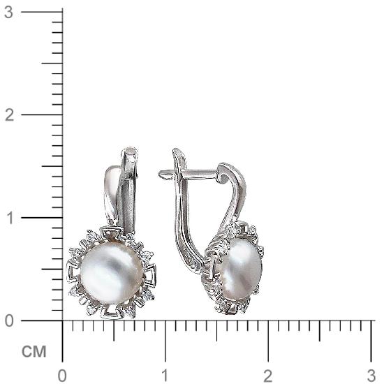 Серьги с жемчугом и фианитами из серебра (арт. 843343)