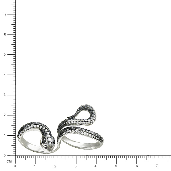 Кольцо Змейка на два пальца с 46 фианитами из серебра (арт. 843933)