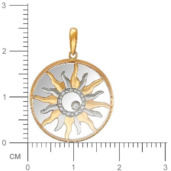 Подвеска Солнце с ювелирным стеклом и фианитами из комбинированного золота (арт. 844264)