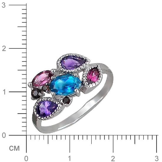 Кольцо с россыпью цветных камней из серебра (арт. 844557)