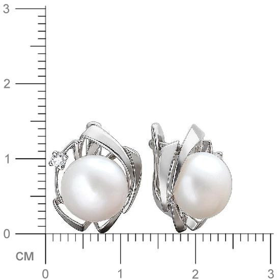 Серьги с жемчугом и фианитами из серебра (арт. 845013)