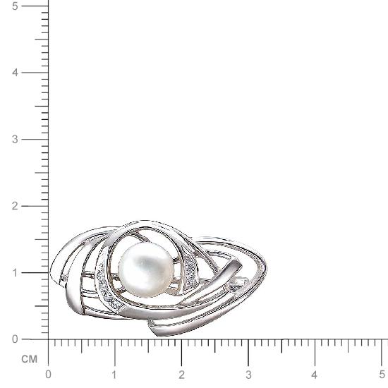 Брошь с жемчугом и фианитами из серебра (арт. 845019)
