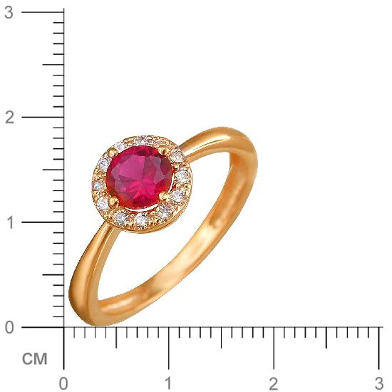 Кольцо с корундом и фианитами из красного золота (арт. 845409)