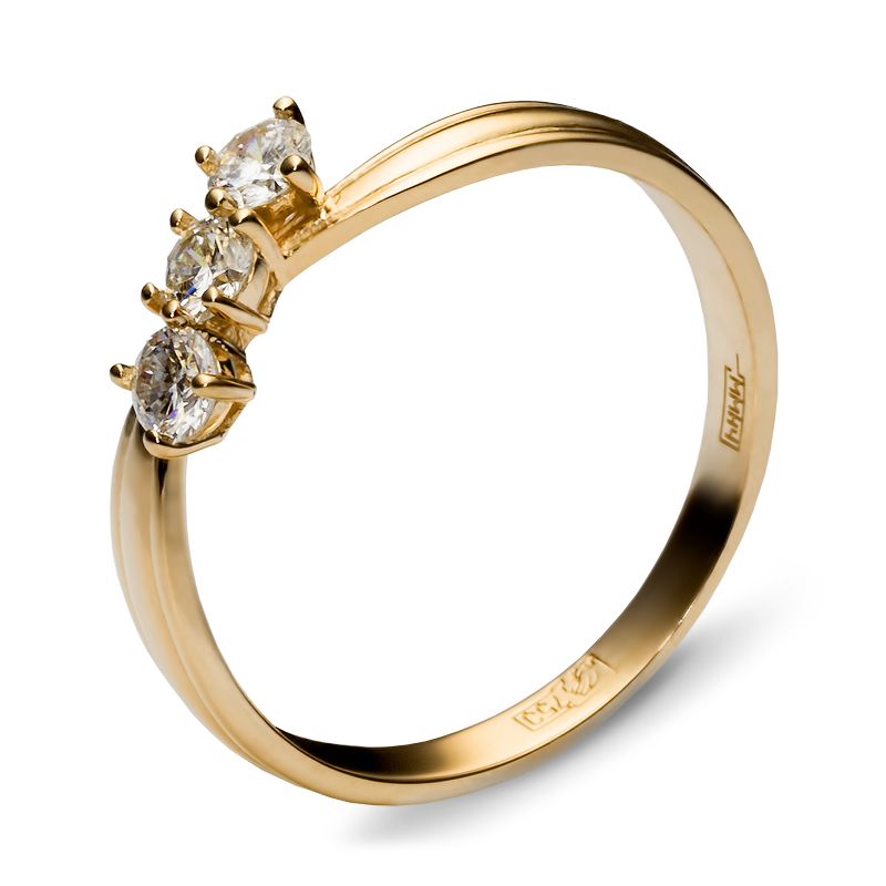 Кольцо с 3 бриллиантами из жёлтого золота 750 пробы (арт. 300540)