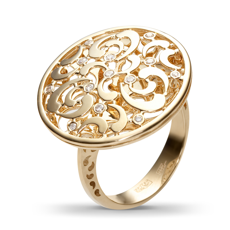 Кольцо с 13 бриллиантами из жёлтого золота 750 пробы (арт. 300588)