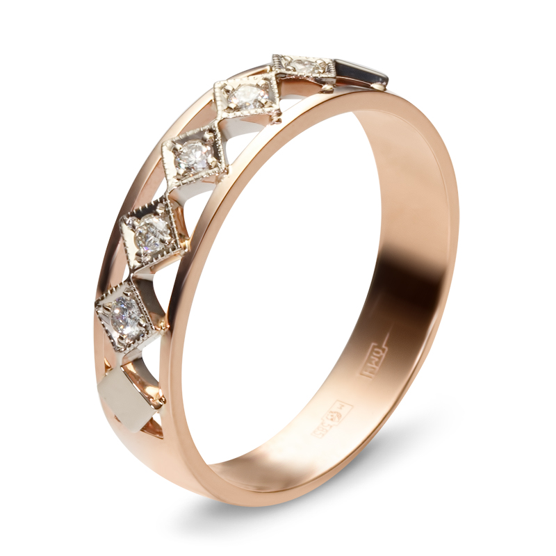 Кольцо с 5 бриллиантами из комбинированного золота  (арт. 300669)