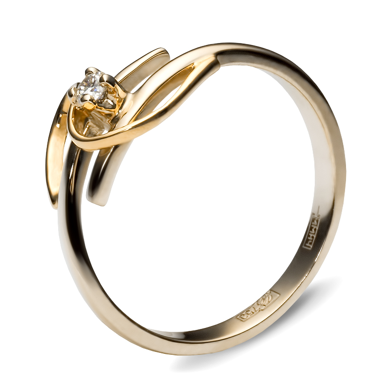 Кольцо с 1 бриллиантом из комбинированного золота 750 пробы (арт. 300903)