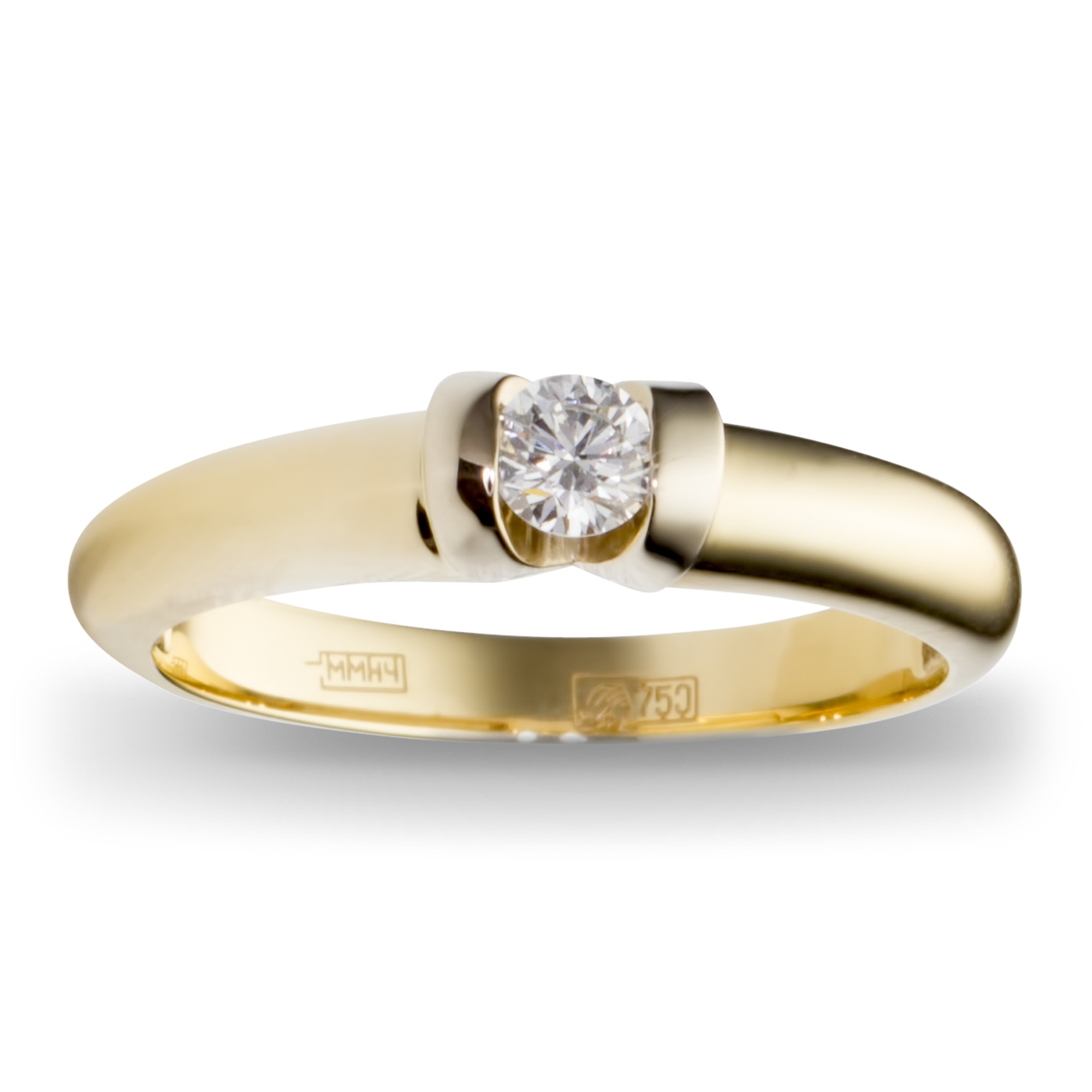 Кольцо с 1 бриллиантом из комбинированного золота 750 пробы (арт. 300935)