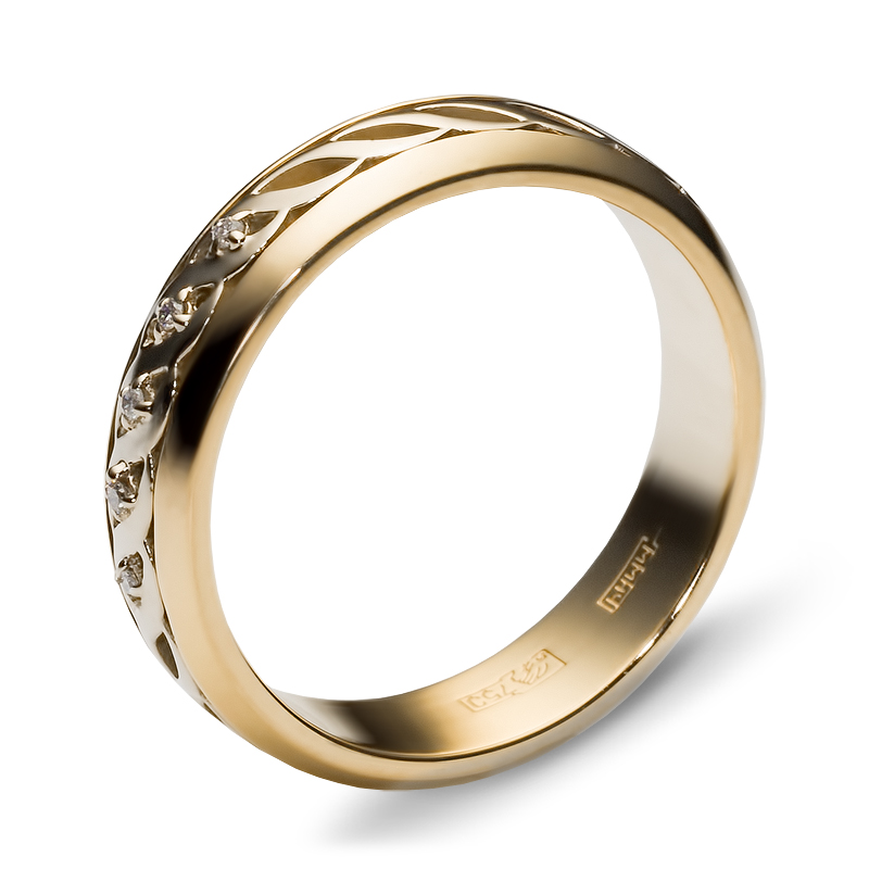 Кольцо Косичка с 5 бриллиантами из комбинированного золота 750 пробы (арт. 301182)