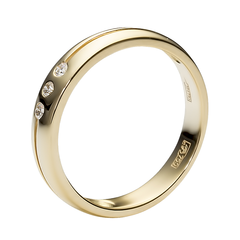 Кольцо с 3 бриллиантами из жёлтого золота 750 пробы (арт. 302311)