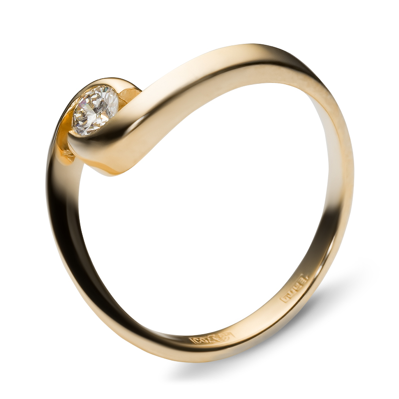 Кольцо с 1 бриллиантом из жёлтого золота 750 пробы (арт. 302321)