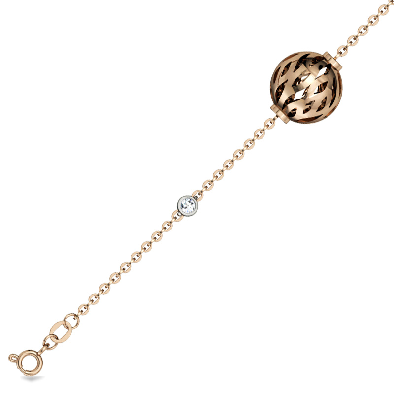 Браслет плетения "Якорное" Шар с бриллиантами из комбинированного золота (арт. 329706)