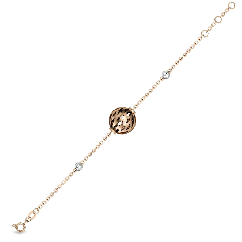Браслет плетения "Якорное" Шар с бриллиантами из комбинированного золота (арт. 329706)