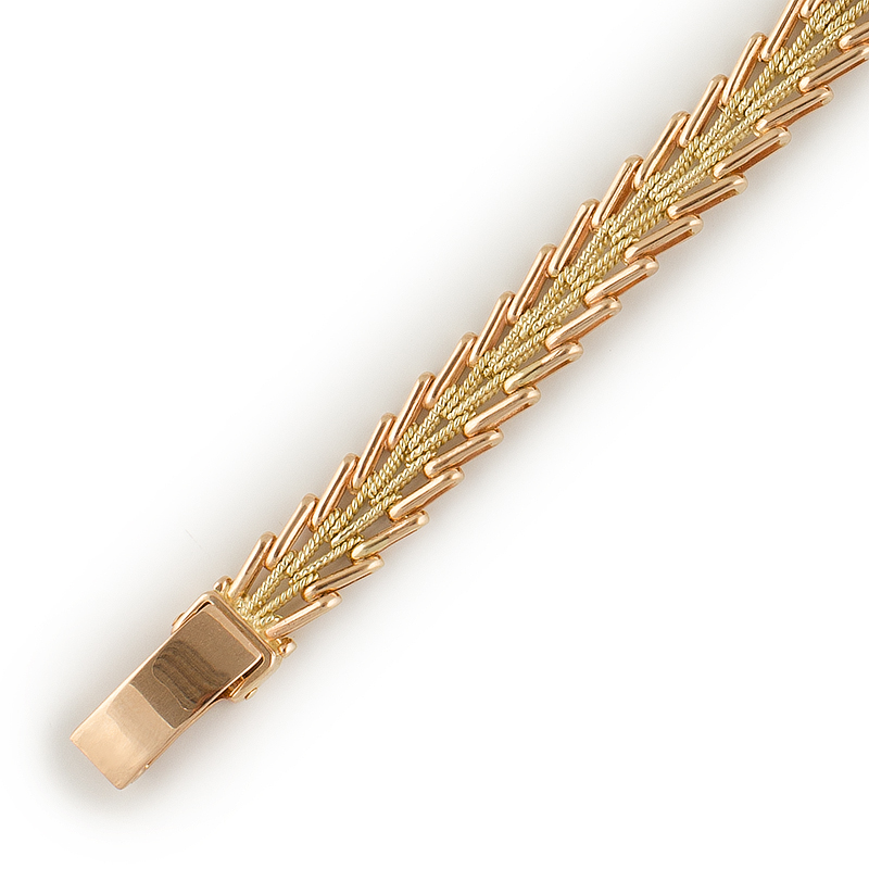 Браслет декоративного плетения из комбинированного золота (арт. 350076)