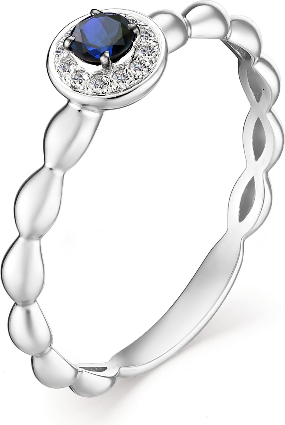 Кольцо с сапфиром и бриллиантами из белого золота (арт. 801411)