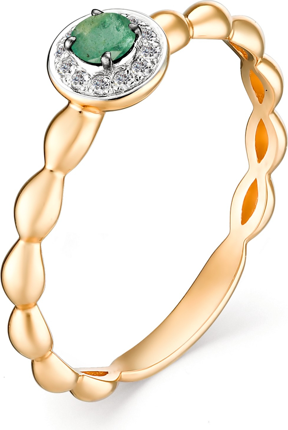 Кольцо с изумрудом и бриллиантами из красного золота (арт. 801415)