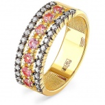 Кольцо с розовыми сапфирами и бриллиантами из жёлтого золота (арт. 2044328)