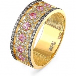 Кольцо с розовыми сапфирами и бриллиантами из жёлтого золота (арт. 2044336)
