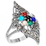 Кольцо с россыпью цветных камней из серебра (арт. 2143021)