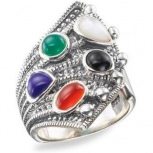 Кольцо с россыпью цветных камней из серебра (арт. 2146631)