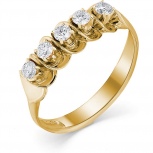 Кольцо с 5 бриллиантами из жёлтого золота (арт. 2165994)