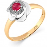 Кольцо Цветок с рубином и бриллиантами из комбинированного золота (арт. 2169095)