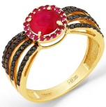 Кольцо с рубинами и бриллиантами из жёлтого золота (арт. 2169559)