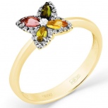 Кольцо Цветок с турмалинами и бриллиантами из жёлтого золота (арт. 2169798)