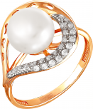 Кольцо с жемчугом и фианитами из красного золота (арт. 2170286)