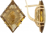 Серьги с кварцами и фианитами из жёлтого золота (арт. 2182916)