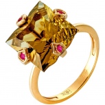 Кольцо с рубинами и кварцем из жёлтого золота (арт. 2182970)