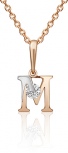 Подвеска буква "М" с фианитом из комбинированного золота (арт. 2214182)