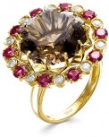 Кольцо с раухтопазом, турмалинами и бриллиантами из жёлтого золота (арт. 2260374)