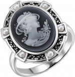 Кольцо Камея с жемчугом и агатами из серебра (арт. 2392000)