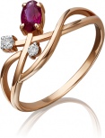Кольцо с рубином и бриллиантами из красного золота (арт. 2441735)