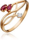 Кольцо с рубинами и бриллиантом из красного золота (арт. 2441786)