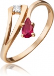 Кольцо с рубином и бриллиантом из красного золота (арт. 2444335)
