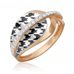 Кольцо с эмалью и фианитами из комбинированного золота (арт. 2446911)