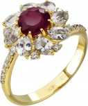 Кольцо с сапфирами, рубином и бриллиантами из жёлтого золота 750 пробы (арт. 2480537)