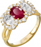 Кольцо с рубином, сапфирами и бриллиантами из жёлтого золота 750 пробы (арт. 2490098)