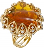 Кольцо с россыпью цветных и драгоценных камней из жёлтого золота 750 пробы (арт. 2490805)
