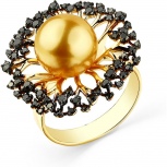 Кольцо с жемчугом и бриллиантами из жёлтого золота (арт. 2502610)
