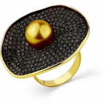 Кольцо с жемчугом и бриллиантами из жёлтого золота (арт. 2504204)