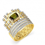 Кольцо с бриллиантами и турмалином из жёлтого золота (арт. 2504483)