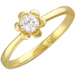 Кольцо Цветок с бриллиантом из желтого золота (арт. 321072)