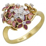 Кольцо Цветы с бриллиантами, вставкой из эмали из комбинированного золота 750 пробы (арт. 325685)