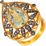 Кольцо с празиолитом и бриллиантами из жёлтого золота (арт. 700648)