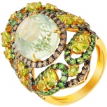 Кольцо с россыпью цветных и драгоценных камней из жёлтого золота (арт. 700956)
